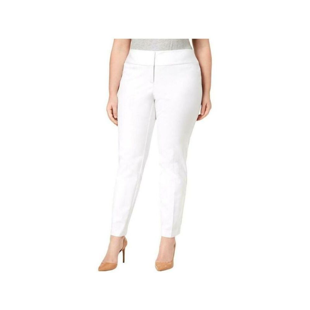 NWT ALFANI Womens White Flat Front  Tummy Controlling Wear To Work Pants 14